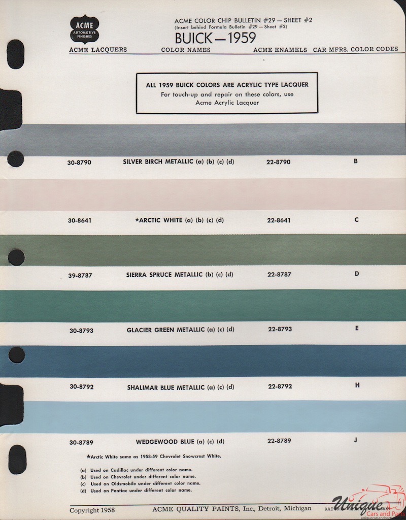 1959 Buick Paint Charts Acme 2